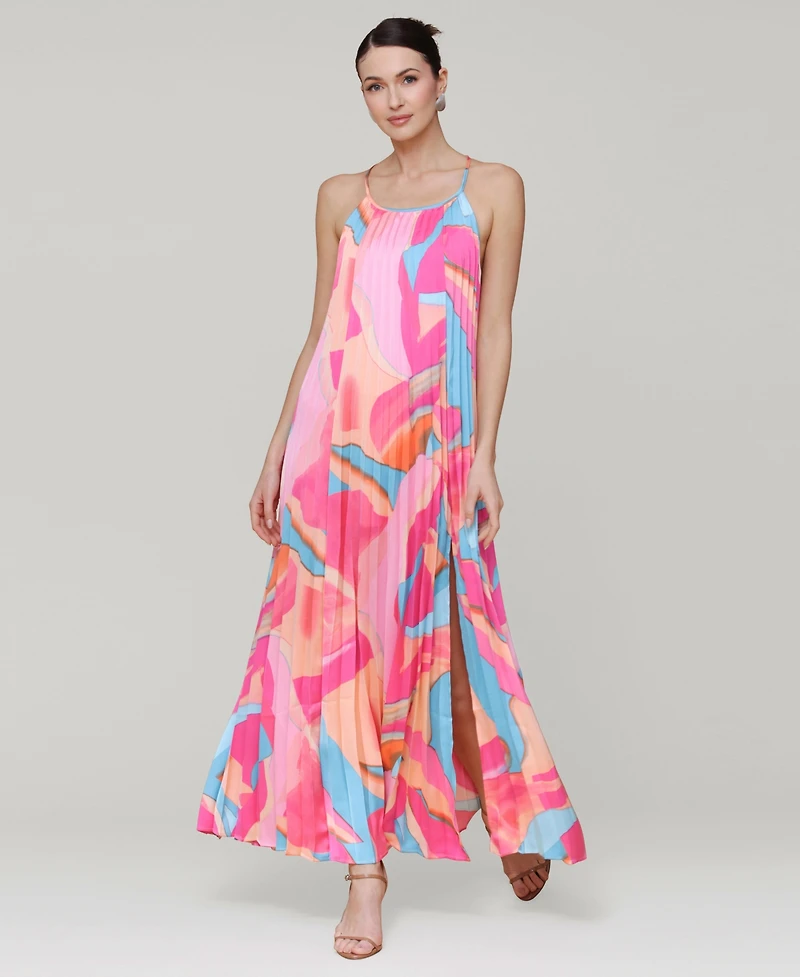 Avec Les Filles Women's Pleated Halter Maxi Dress