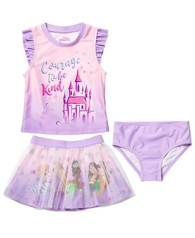 Moana Toddler Girls Princess Upf 50+ Tankini Top, Mesh Modest Swimsuit Skirt and Bikini Bottom 3 Piece