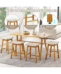 Woven Saddle Stools Set of 2 25.5'' Faux Pu Leather Counter Height Kitchen Stool