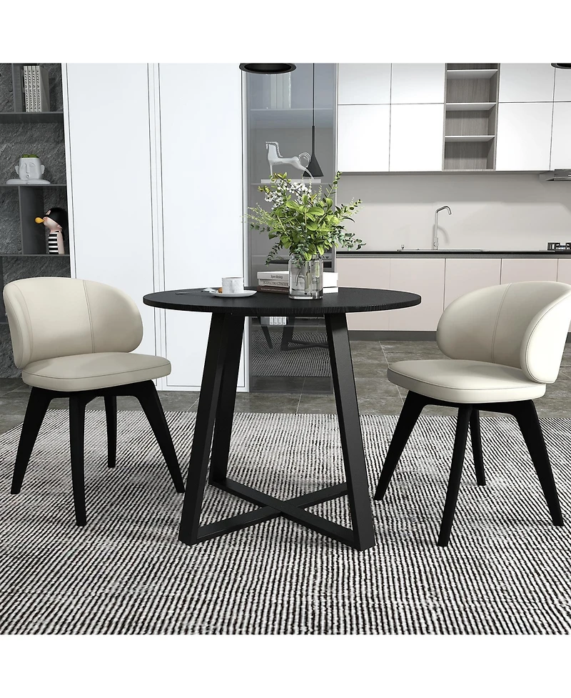 Mid-Century Round Dining Table with Pedestal Base for Dining Room