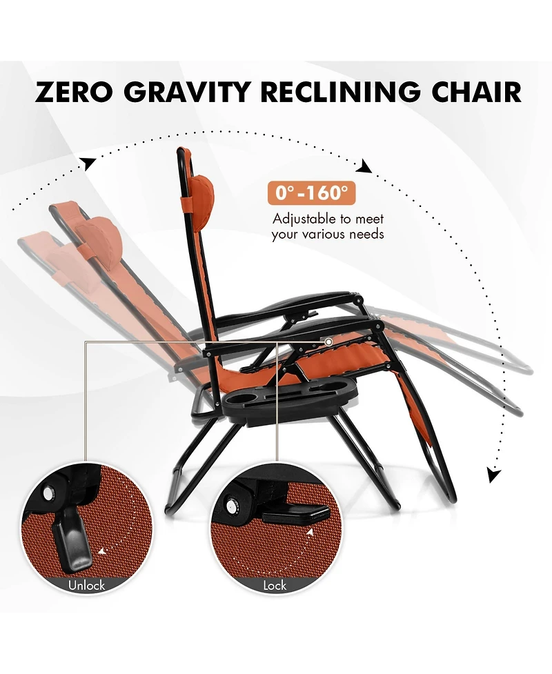 2 Pieces Folding Lounge Chair with Zero Gravity