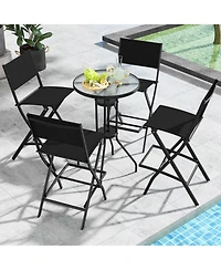 Outdoor Folding Bar Height Stool Set of 4 with Metal Frame and Footrest