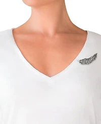 Marcasite Feather Motif Fashion Pin in Sterling Silver