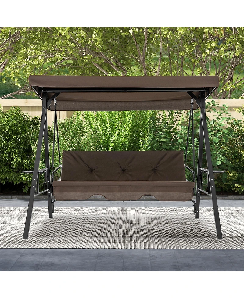 Convertible 3-Seat Patio Porch Swing Chair to Flat Bed with Adjustable Canopy