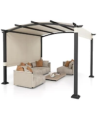 Outdoor Pergola Modern Arched Patio Garden Shelter with Retractable Sunshade Canopy