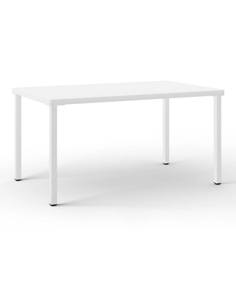 7-Piece Outdoor Rectangular Metal Patio Dining Table Set With Mid-Century Modern Stackable Patio Side Chairs