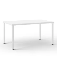 7-Piece Outdoor Rectangular Metal Patio Dining Table Set With Mid-Century Modern Stackable Patio Side Chairs