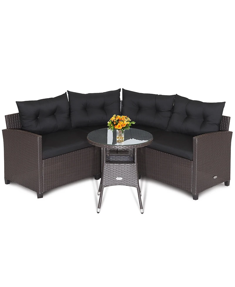 Gymax 4PCS Wicker Patio Sofa Set Rattan Outdoor Furniture Set w/ Cushions