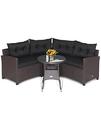 Gymax 4PCS Wicker Patio Sofa Set Rattan Outdoor Furniture Set w/ Cushions