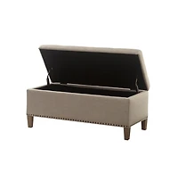 Modern Storage Bench with Soft-Close Lid, Grey Linen Upholstery, Black Wood Legs for Bedroom or Entryway-The Pop Home