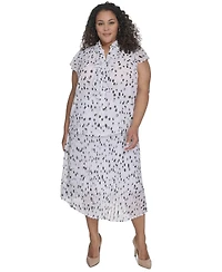 Calvin Klein Plus Dot-Print Ruffled Blouse