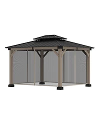 Mondawe 12 ft. x 10 ft. Outdoor Fir Solid Wood Frame Patio Gazebo Canopy Shelter with Galvanized Steel Hardtop Roof Pavilion