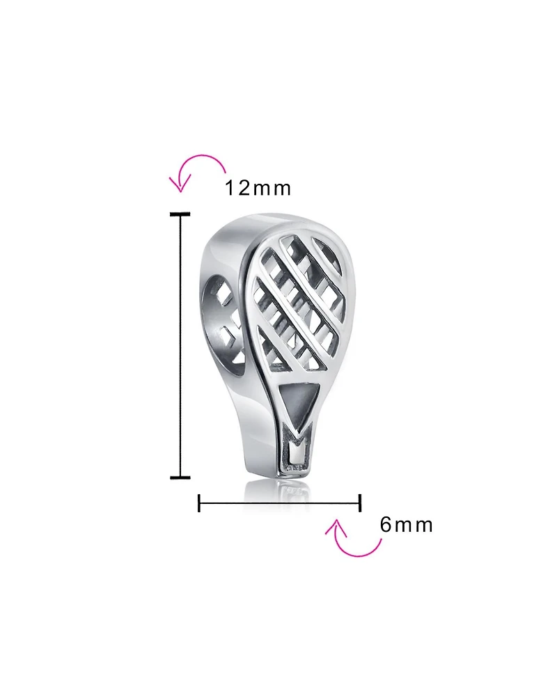 Bling Jewelry Set of 2 Sports Champion Trophy Dangle Tennis Racquet Charm Bead Sterling Silver
