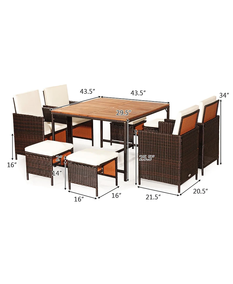 Gymax 9PCS Rattan Wicker Patio Dining Set Outdoor Furniture w/ Cushion