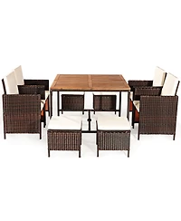 Gymax 9PCS Rattan Wicker Patio Dining Set Outdoor Furniture w/ Cushion
