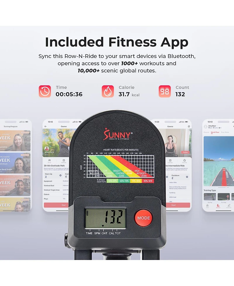 Sunny Health & Fitness Smart Full Motion Upright Row-n-Ride Squat Assist Trainer Machine
