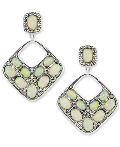 Mother of Pearl & Marcasite Square Drop Earrings in Sterling Silver