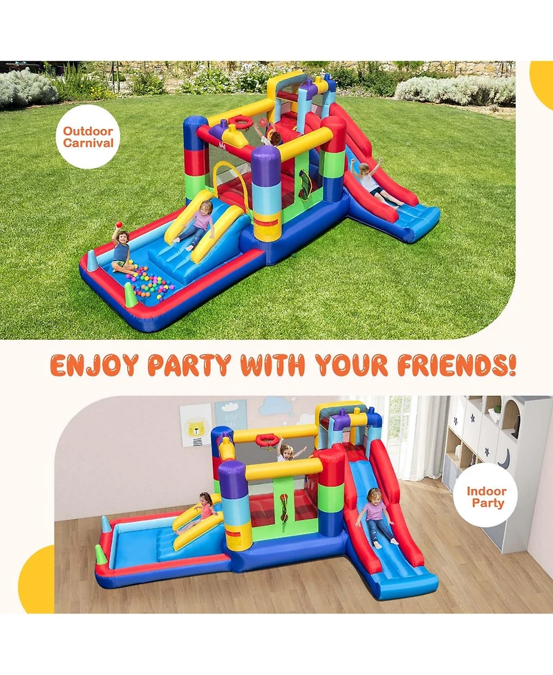 Costway Kids Multifunctional Inflatable Bounce Castle with 50 Ocean Balls & 735W Blower