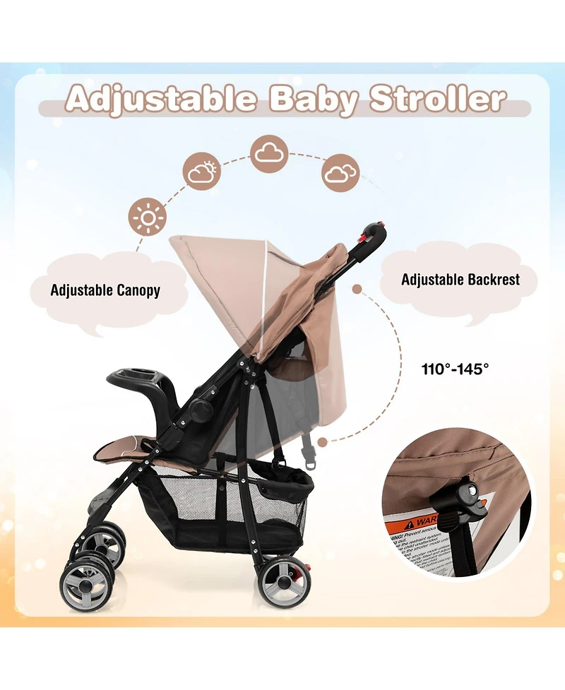Costway Toddler Foldable Lightweight Stroller Travel Pushchair 5-Point Safety System