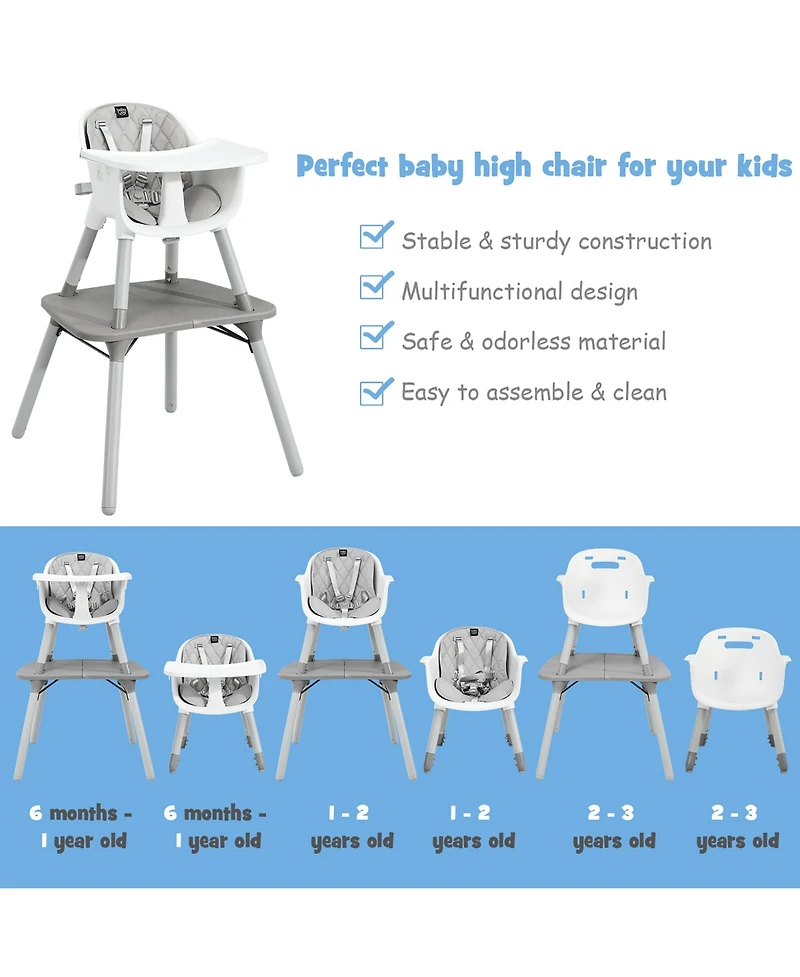 Costway Toddler 4 in 1 High Chair Convertible Table Chair Set with Pu Cushion