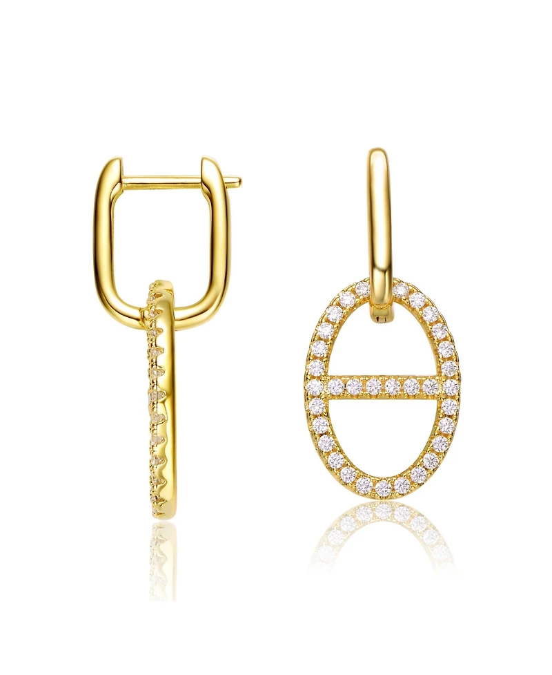 14K Gold Plated Cubic Zirconia with Hollow Circle Dangle Earrings