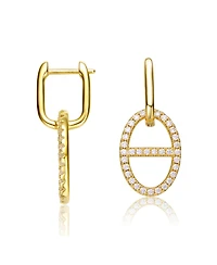 14K Gold Plated Cubic Zirconia with Hollow Circle Dangle Earrings