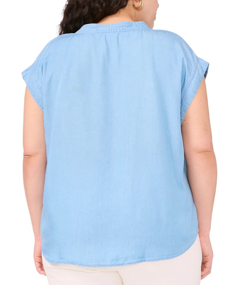 Vince Camuto Plus Split-Neck Extended-Shoulder Top