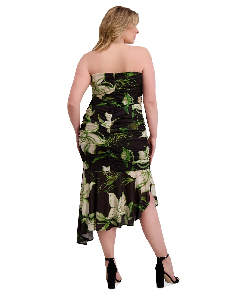 Siena Plus Ruched Asymmetric-Hem Midi Dress