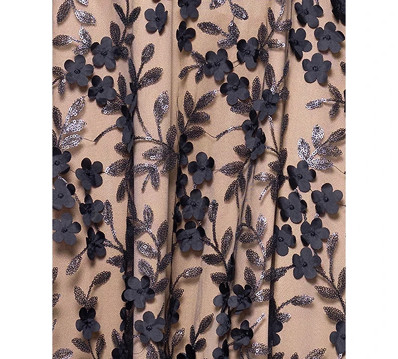 Xscape Petite Short-Sleeve Boat-Neck Embellished-Overlay Gown