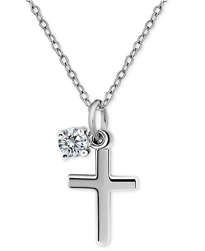 Giani Bernini Polished Cross & Cubic Zirconia Dangle Pendant Necklace, 16" + 2" extender, Exclusively at Macy's