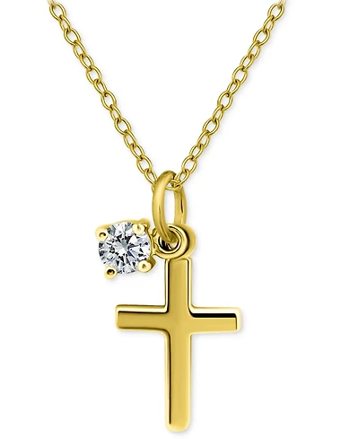 Giani Bernini Polished Cross & Cubic Zirconia Dangle Pendant Necklace, 16" + 2" extender, Exclusively at Macy's