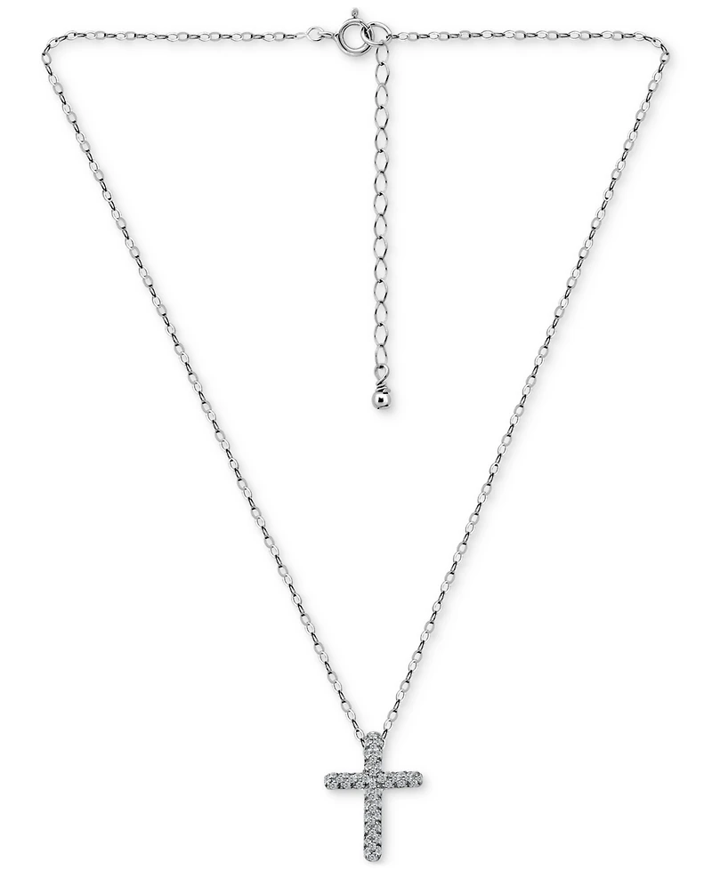 Giani Bernini Cubic Zirconia Cross Pendant Necklace, 16" + 2" extender, Exclusively at Macy's