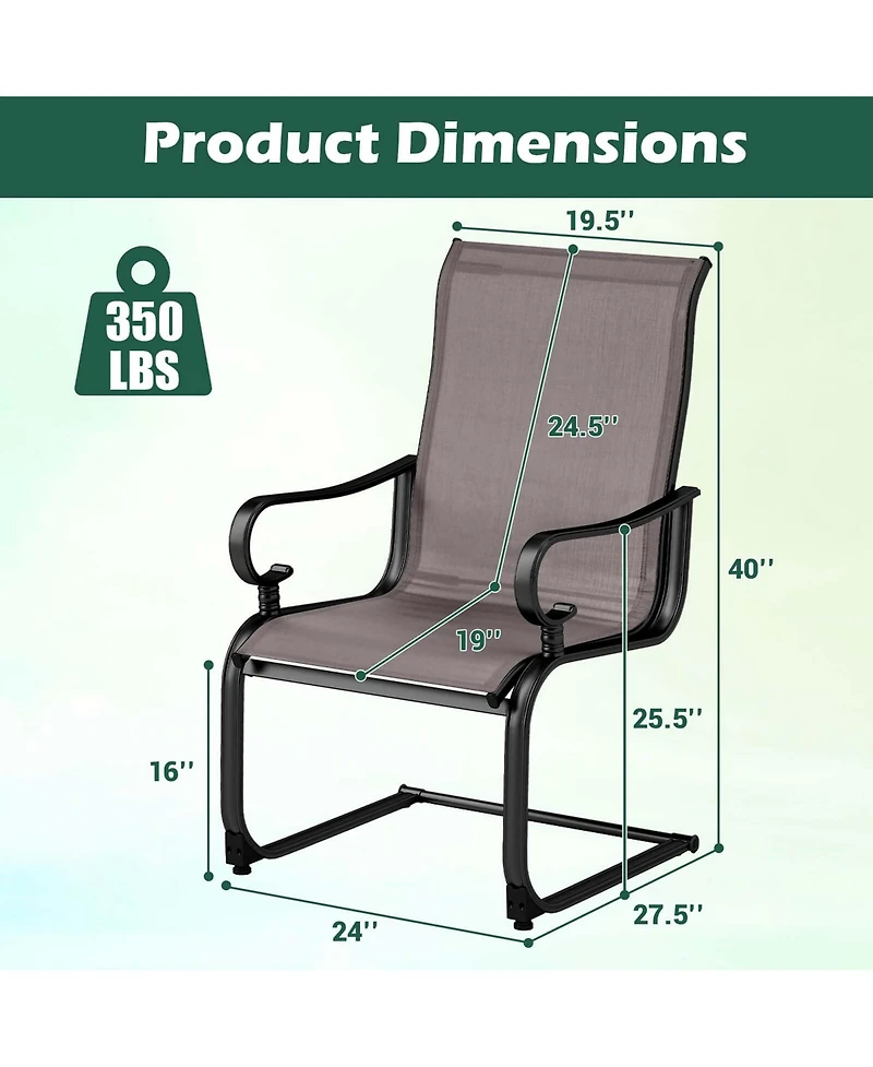 Set of 2 Patio Chairs C-Spring Motion Chairs with Quick-drying & Breathable Fabric
