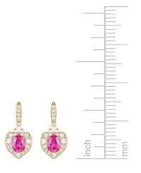 Lab Grown Ruby (5/8 ct. t.w.) & Lab Grown White Sapphire (1/3 ct. t.w.) Heart Halo Drop Earrings in 14k Gold-Plated Sterling Silver