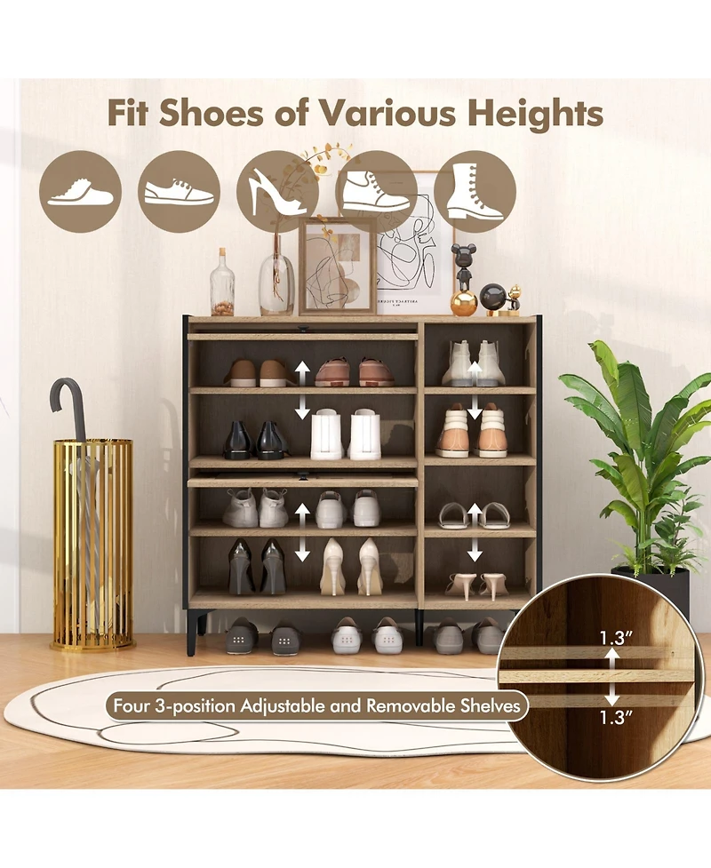 Shoe Storage Cabinet with Flip-Up Doors – Clear Panels and Adjustable Tiers for Versatile Organization