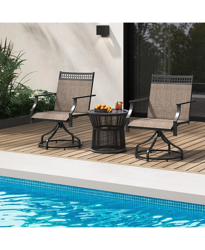 Patio Swivel Dining Chairs Set of 2 with Heavy-duty Metal Frame and Armrests