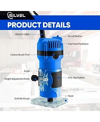 Silvel Wood Router, 800W Wood Routers for Woodworking, 6.5Amp 1.25HP Hand Wood Router Tool