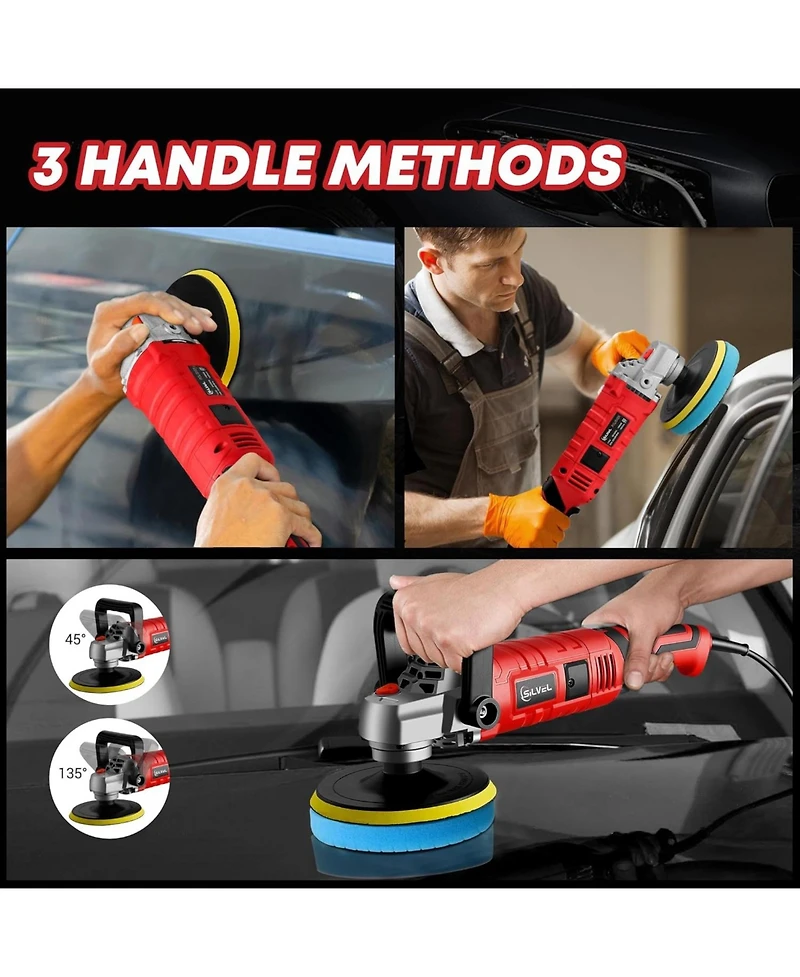 Silvel Buffer Polisher, 1600W 7 Inch/6 Inch Polisher for Car Detailing, Wax Machine, 7 Variable Speed, with 6 Foam Pads, 3 Wool Pads, Packaging Bag, f