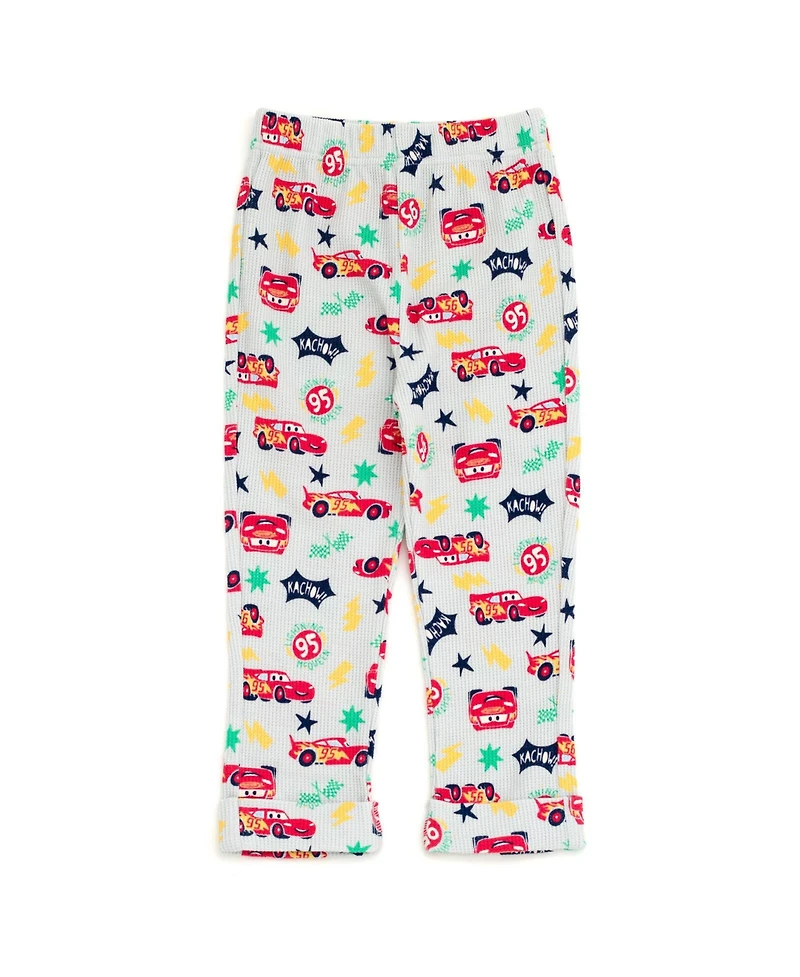 Cars Baby Boys Disney Mickey Mouse Lion King Winnie the Pooh Waffle Knit Drop Shoulder Sweatshirt and Jogger Pants Set