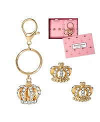 Juicy Couture Gold-Tone Crystal Crown Keychain & Earring Set