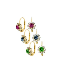 Bling Jewelry Set of 3 Multi Color Crystal Flower Gold Plated Drop Earrings Lever Back