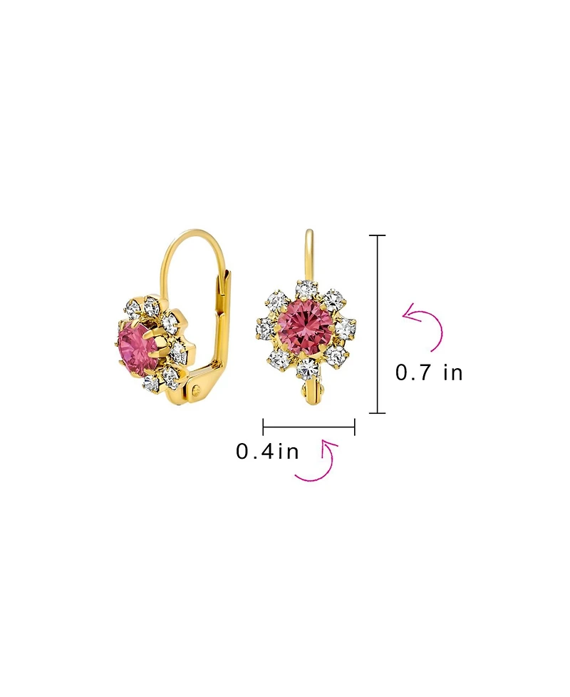 Bling Jewelry Set of 3 Multi Color Crystal Flower Gold Plated Drop Earrings Lever Back
