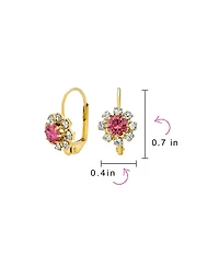 Bling Jewelry Set of 3 Multi Color Crystal Flower Gold Plated Drop Earrings Lever Back