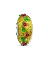 Bling Jewelry Set of 2 Multi-Color Gold Foil Murano Glass Charm Bead 3D Lampwork Flower Silver