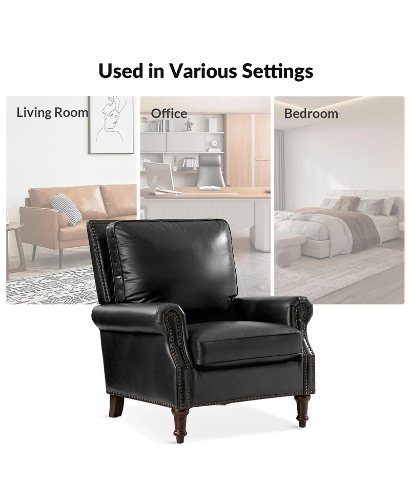 Traditional Raymond Genuine Leather Recliner with Classic Roll-arm