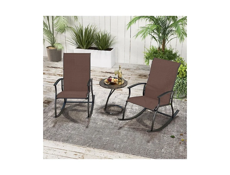 2 Pieces Outdoor Rocking Chairs with Breathable Backrest