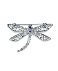 Bling Jewelry Sapphire Blue Cz Butterfly Dragonfly Brooch Pin Silver Plated