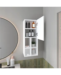 Wall-Mounted Bathroom Cabinet with Door and 4 Open Shelves, White Finish