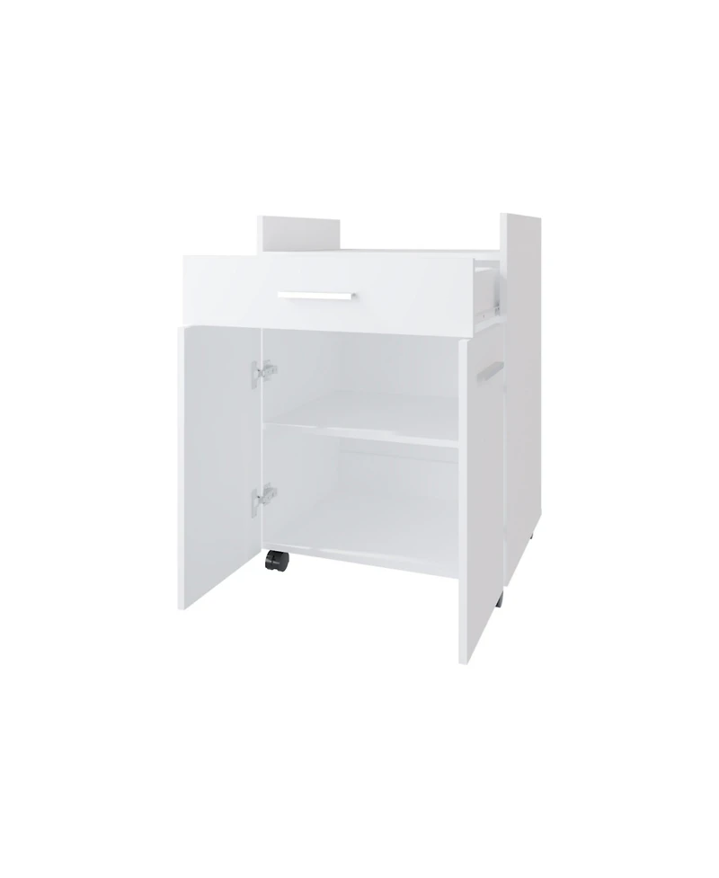 Burnside Kitchen Cart with 2 Doors and 1 Drawer, White