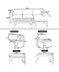 Mondawe Outdoor Wood 5-Piece Sectional Sofa Seating Group Set with Cushions